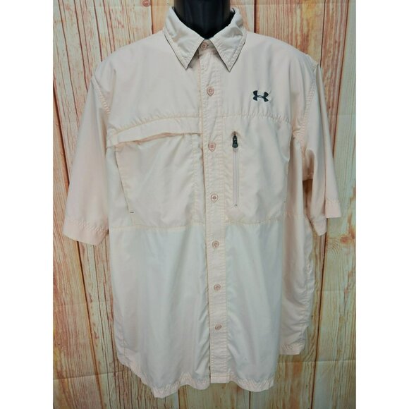 Under Armour Loose Fit XL Heatgear Shirt Peach Lightweight Button-Up - Picture 1 of 8